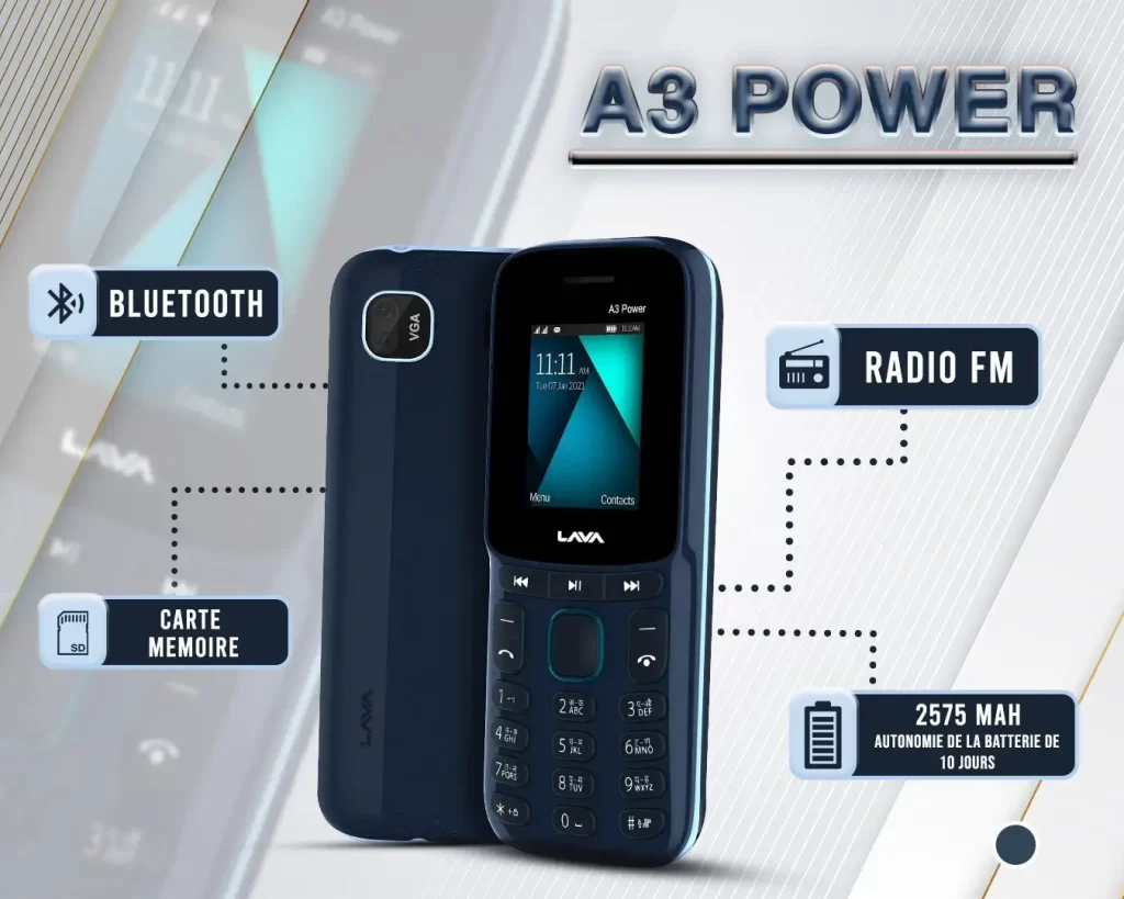 téléphone A3 power lava tunisie fihe technique